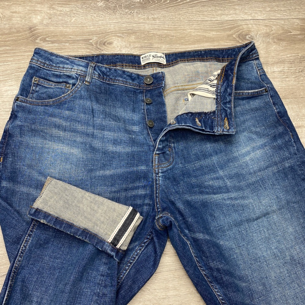 The Stronghold Relaxed Tapered Mens Jeans 38x32 Blue Cotton Selvedge Detail